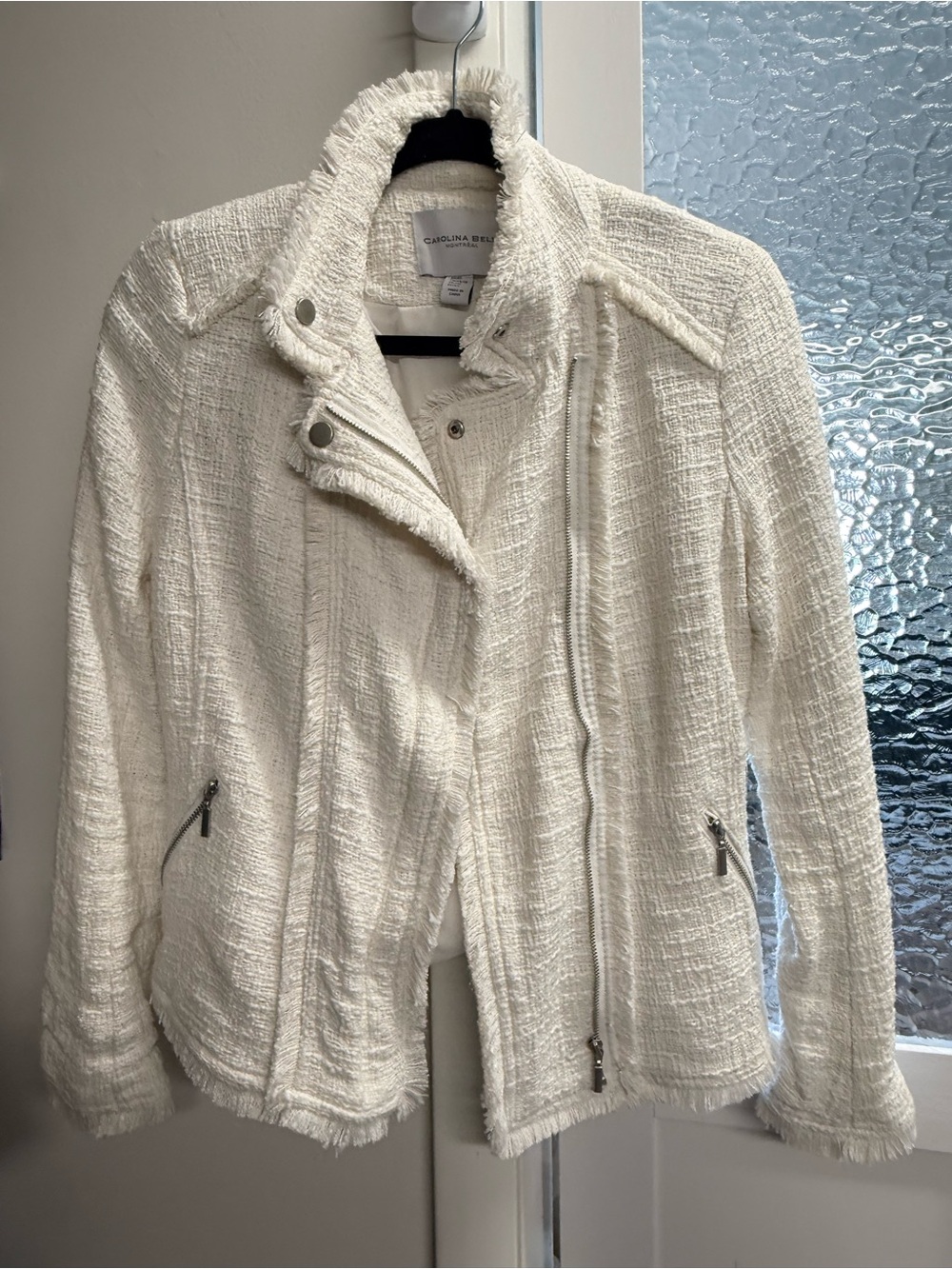 Carolina Belle Cream Bouclé Moto Blazer